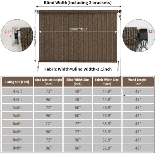 SMONTER Outdoor Sunshade Roller Shade 6'W x 6'H, Exterior Cordless Roll Up - Image 2