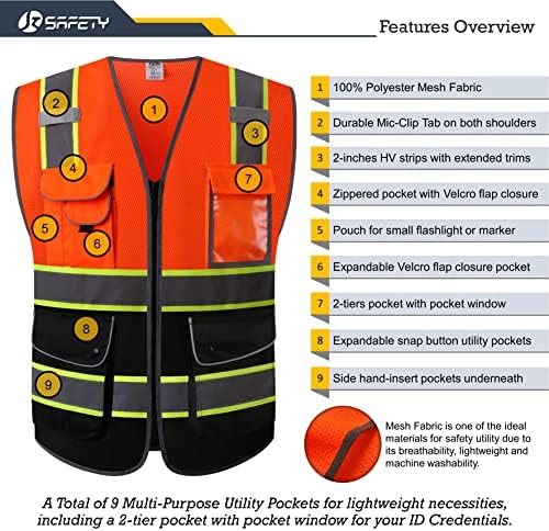 JKSafety Safety Vest for Men Women Reflective Hi Vis JK100 OBlack 2XL - Image 3
