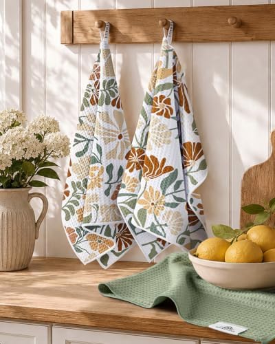 3pcs Double-Sided Waffle Kitchen Towels, Vintage Botanical - Image 5