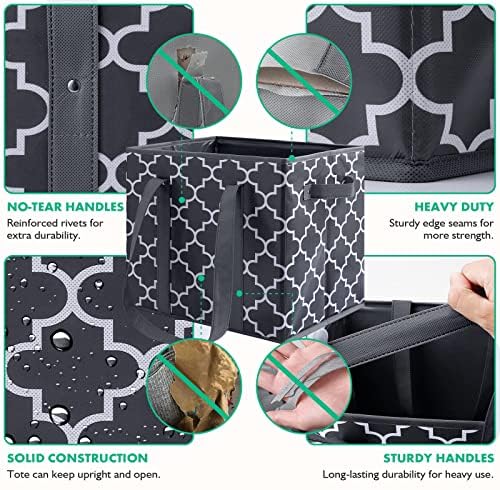 Reusable Grocery Bags 4Pack Foldable Washable Large Storage Bins, Dark Grey - Image 5