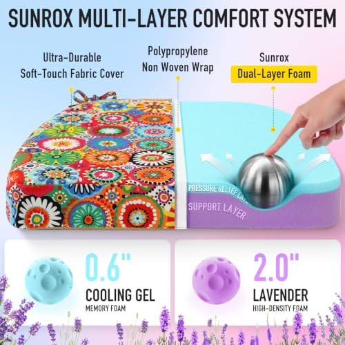 SUNROX Cooling Gel Memory Foam Chair Cushions, 2.6" Thick U-Shaped Dual-Layer - Image 2