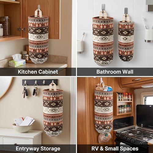 Plastic Bag Holder, Wall Mount Grocery Bag Dispenser, Cotton Aztec Jacquard - Image 5
