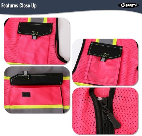 JKSafety Safety Vest for Men Women Hi Vis Reflective Vest JK220 Pink L - Image 3