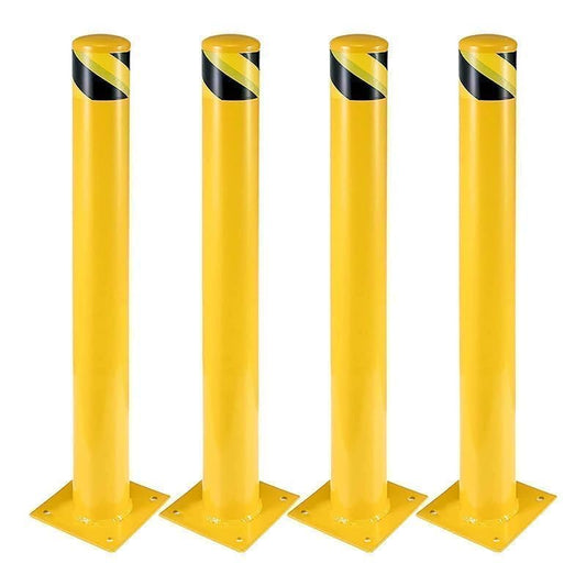 Safety Bollard, 4 Packs 48 Inch Metal Safety Bollard Post with 16 Anchor Bolts, 4.5 Inch Diameter Steel Safety Bollard for Driveway Barrier, Parking Pole,Traffic Control