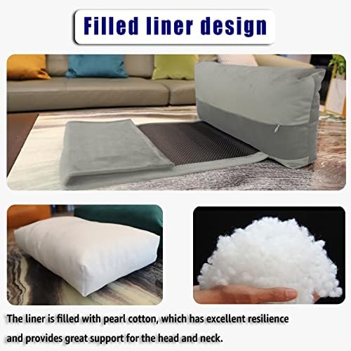 Velvet Recliner Headrest Pillow, Non-Slip Neck Support, Light Gray - Image 5