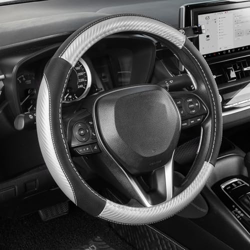 SEG Direct Car Steering Wheel Cover 14"-14.25" Silver Carbon Fiber Pattern by SEGDirect