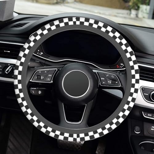 Checkerboard Steering Wheel Cover, Checkerboard Race Soft Breathable Neoprene - Image 4