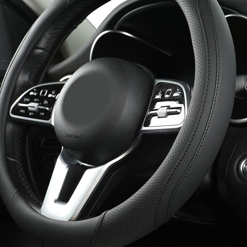 Szttswamp Car Steering Wheel Cover, Microfiber Leather Black 14.5-15 Inch - Image 2
