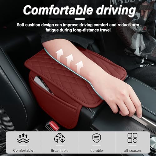 Amiss Car Center Console Cover, Upgraded Leather Car Armrest Cushion - Image 6