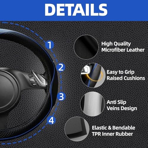 NBTEPEM 6 PCS Car Steering Wheel Cover Set, Microfiber Leather Steering Wheel - Image 3