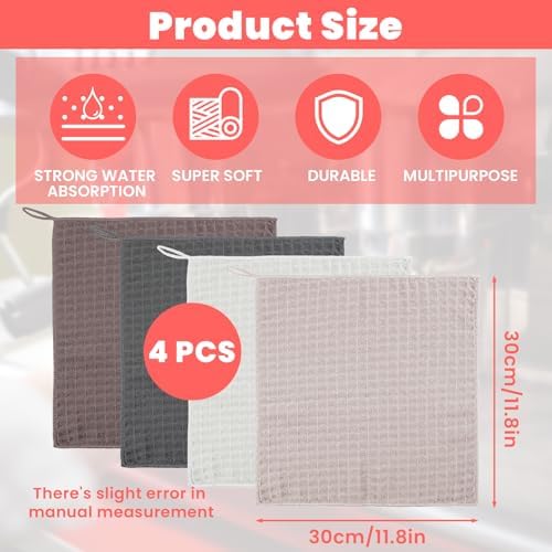 4Pack Waffle Weave Microfiber Towel, 12×12" Coffee Bar Dish Towels - Image 2