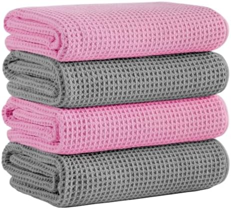 Microfiber Waffle Bath Towels, 4 Pieces, Fast Drying, Lint Free 430 GSM by Unknown