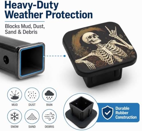 Hitch Cover Receiver Tube Hitch Plug Human Skeleton Rock and Roll, Tool-Free - Image 6
