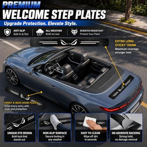 5PCS Cow Car Door Sill Protector, Carbon Fiber Leather Sill Stickers - Image 6