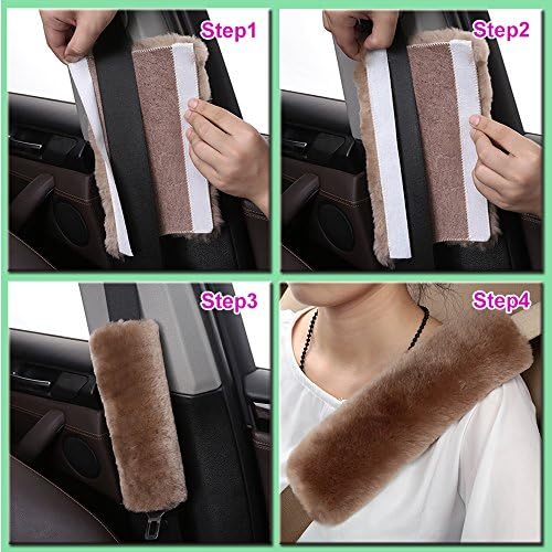 Green 2 Pack Sheepskin Car Seat Belt Cover Pads | Wool Seatbelt Cushions - Image 6