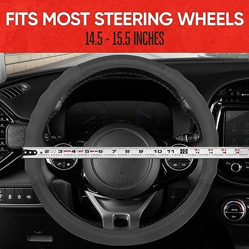 Motor Trend Soft Touch Leather Gray Steering Wheel Cover - Image 5
