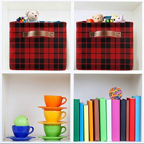 AUUXVA Storage Basket Red Black Christmas Buffalo Plaid Check Storage Cube Box - Image 7