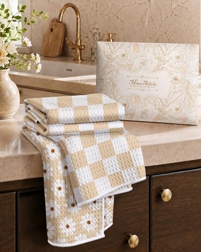 Miss Adola 2pcs Double-Sided Microfiber Kitchen Towels, Plaid & Daisy - Image 6