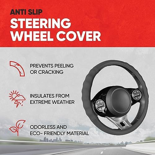 Motor Trend Soft Touch Leather Gray Steering Wheel Cover - Image 2