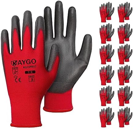 KAYGO Safety Work Gloves for Men Women, PU Coated Palm & Fingers by KAYGO