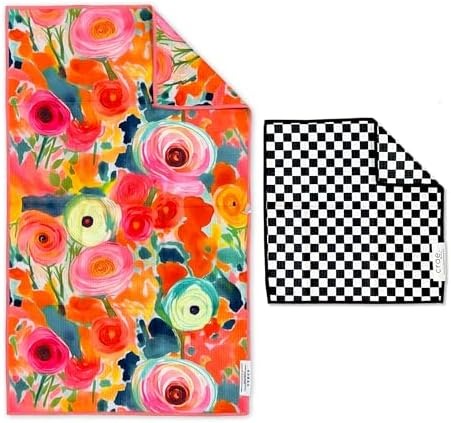Microfiber Hand Towel & Washcloth Set, Double-Sided Waffle Weave Set of Two by CraeHome