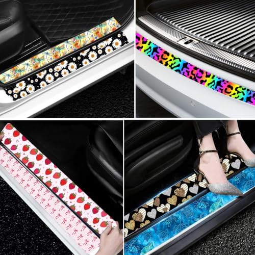5PCS Pink Bow Car Door Sill Sticker Carbon Fiber Leather Auto Decal - Image 6