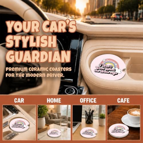 Pink Rainbow Coquette Car Coasters, Funny Sarcastic Retro Cup Holders - Image 4