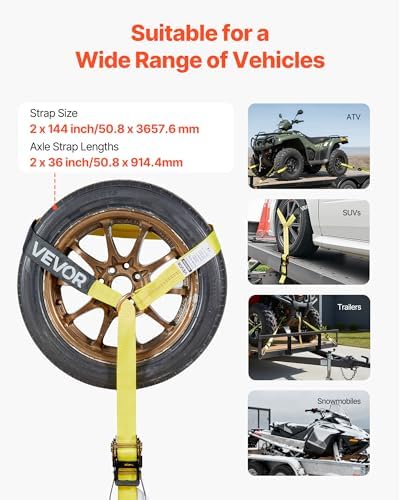 VEVOR Wheel Chock Tie-Down Kit, Tire-Style Trailer Tie Down Strap, Car Tie Down - Image 4