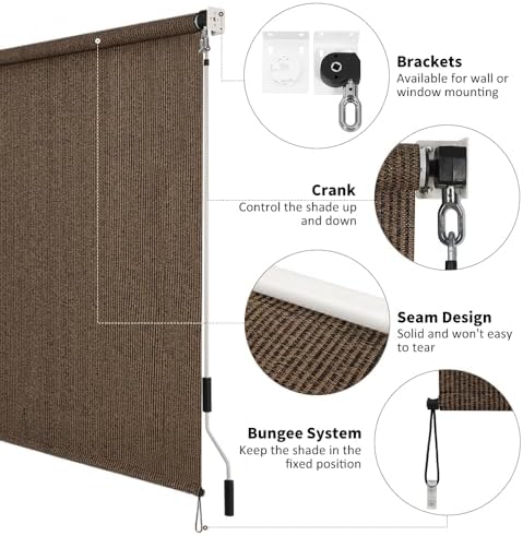 SMONTER Outdoor Sunshade Roller Shade 4'W x 6'H, Exterior Cordless Roll Up - Image 4