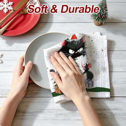 Christmas Kitchen Towels Set of 2 Holiday Decor Cat Hand Towels 16x26 Inch - Image 6