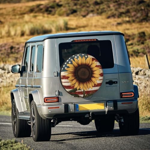 Spare Tire Cover for RV Camper, Retro American Flag Sunflower Tire Cover - Image 7