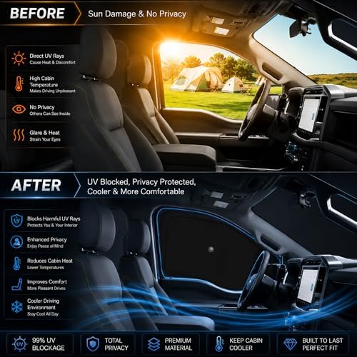 Front Side Window Sun Shade for 2008-2016 Fo'rd F250 F350 Super Duty, 2Dr - Image 2