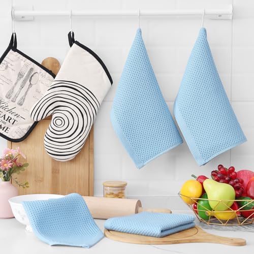 Homaxy 100% Cotton Waffle Weave Kitchen Dish Cloths 8-Pack, Sky Blue - Image 6