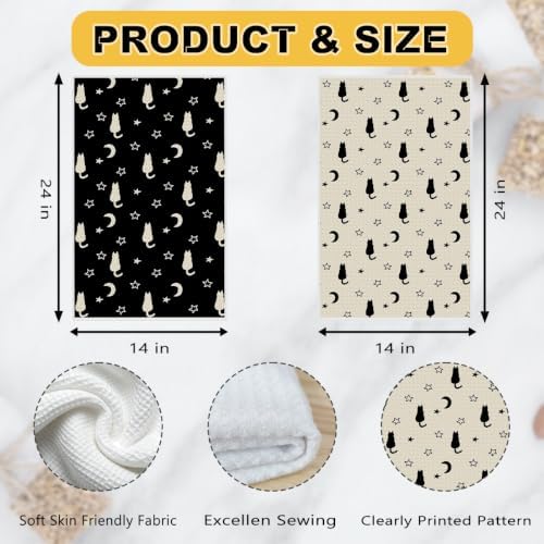 2 Pcs Cute Cat Kitchen Towels Waffle Soft Hand Towel Moon Star Decorative - Image 3