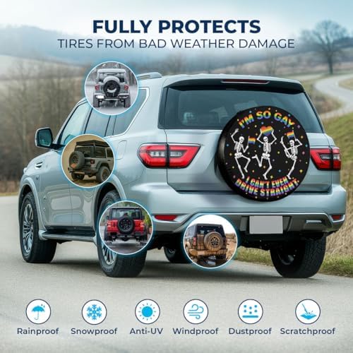 GENANY Rainbow Skeleton Halloween PVC Leather Spare Tire Cover Size 16 - Image 3