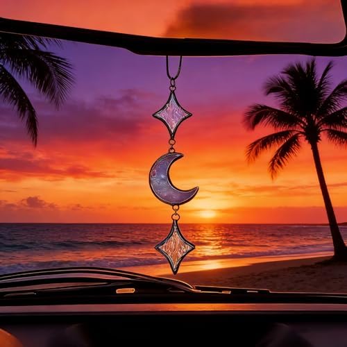 Moon Car Charm Star Rear View Mirror Accessories Cute witchy Hanging Decor - Image 5