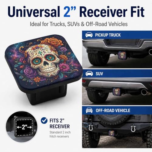 Day of The Dead Sugar Skull Galaxy Space 2" Hitch Cover, Rubber Towing Hitch - Image 4