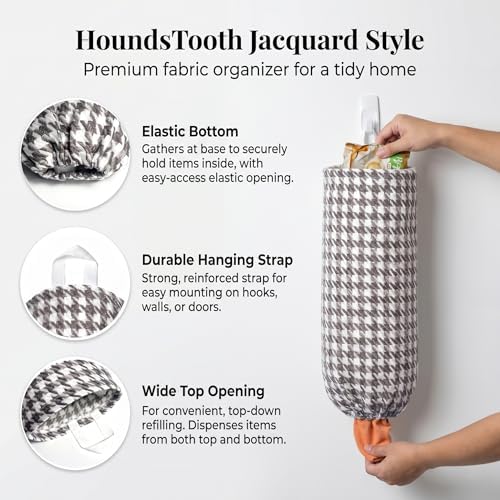 Plastic Bag Holder, Wall Mount Grocery Bag Dispenser, Yarn-dyed Houndstooth - Image 2