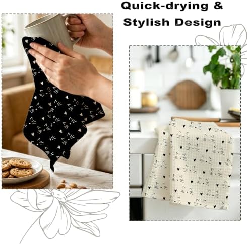 2Pcs Cute Cat Kitchen Towels Waffle Soft Dish Hand Towels Farmhouse Decor - Image 6