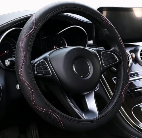 Elastic Steering Wheel Cover Black and Pink Universal 14-15 inch by Muamos