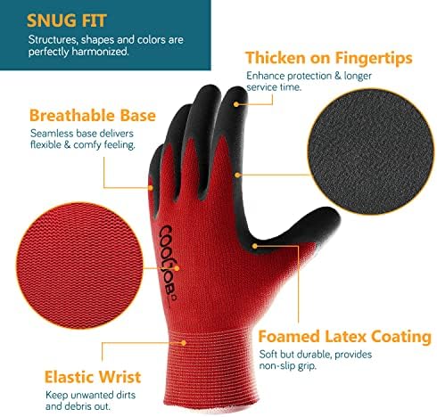 COOLJOB Gardening Gloves for Men, 6 Pairs Breathable Rubber Coated for Garden - Image 2