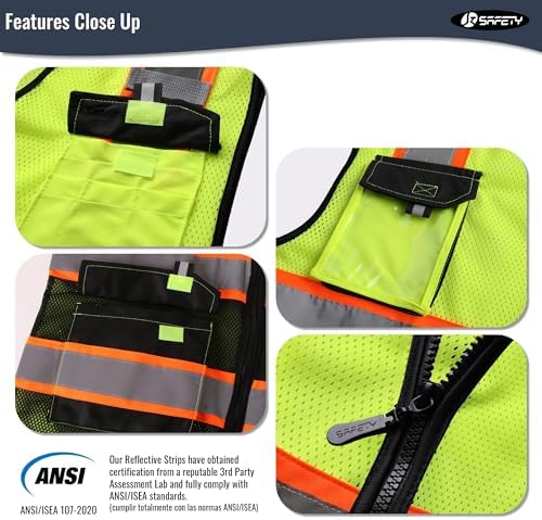 JKSafety Safety Vest for Men Women Hi Vis Reflective Vest JK220 YBlack L - Image 4