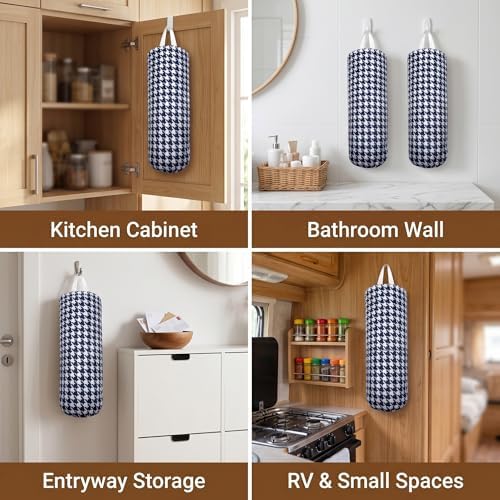 Plastic Bag Holder, Wall Mount Grocery Bag Dispenser, Yarn-dyed Houndstooth - Image 6