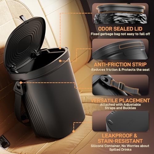 Waretary Car Trash Can with Lid, Leakproof Silicone, 2 Gallon - Image 2