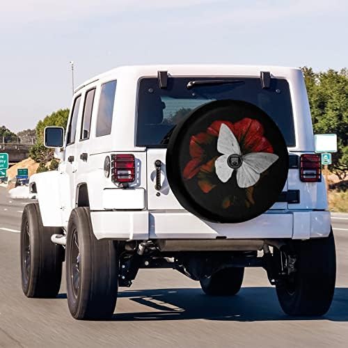 Delerain Spare Tire Cover with Backup Camera Hole Butterfly and Red Blossom - Image 2