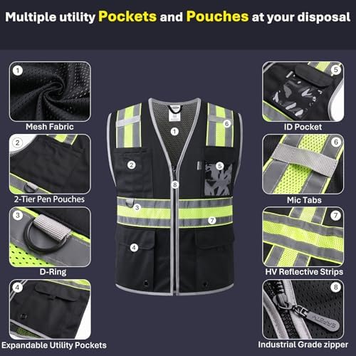 JKSafety Safety Vest for Men Women Hi Vis Relfective Vest - Image 3