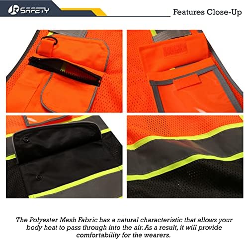 JKSafety Safety Vest for Men Women Reflective Hi Vis JK100 OBlack 2XL - Image 2