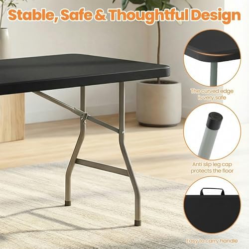 11-Piece 8 FT Black Plastic Folding Table Chairs Set - Image 4