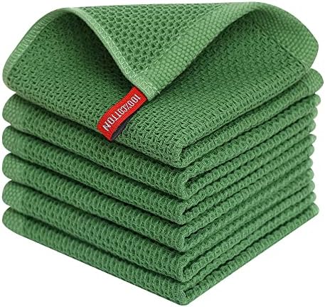 Homaxy 100% Cotton Waffle Weave Kitchen Dish Cloths 6-Pack, Grass Green by Homaxy