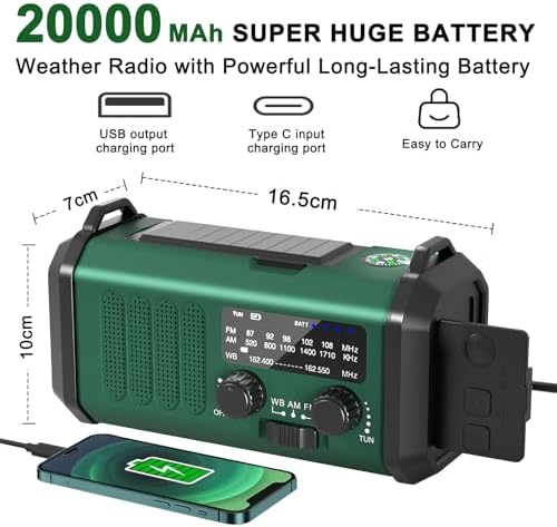 NOAA Weather Radio 20000mAh Emergency Hand Crank Solar Radio AM/FM - Image 5